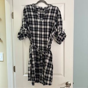 2X black and white plaid shirt dress